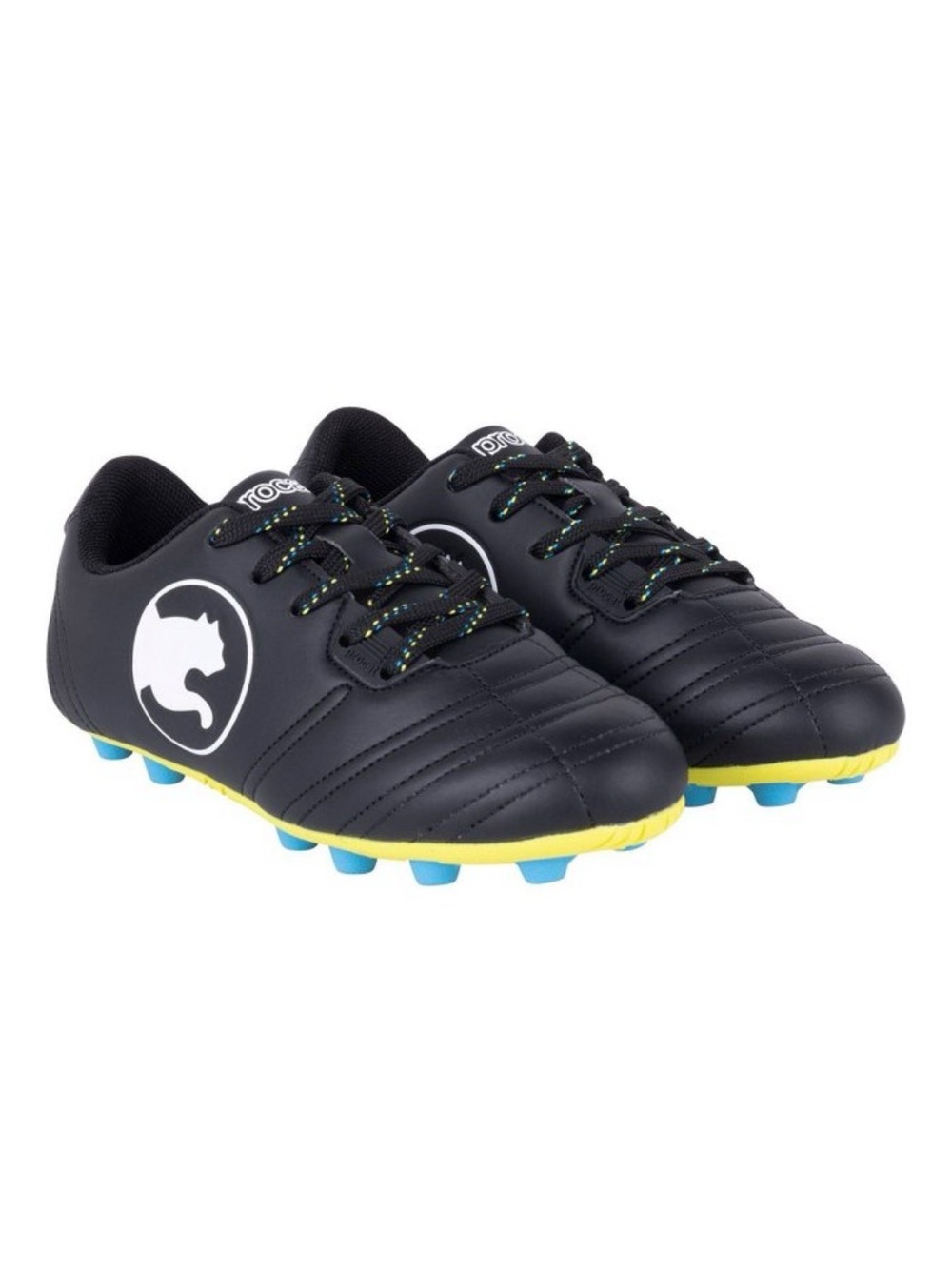 13Y Puma Kids Black Soccer Cleats with Yellow Midsole and Blue Studs